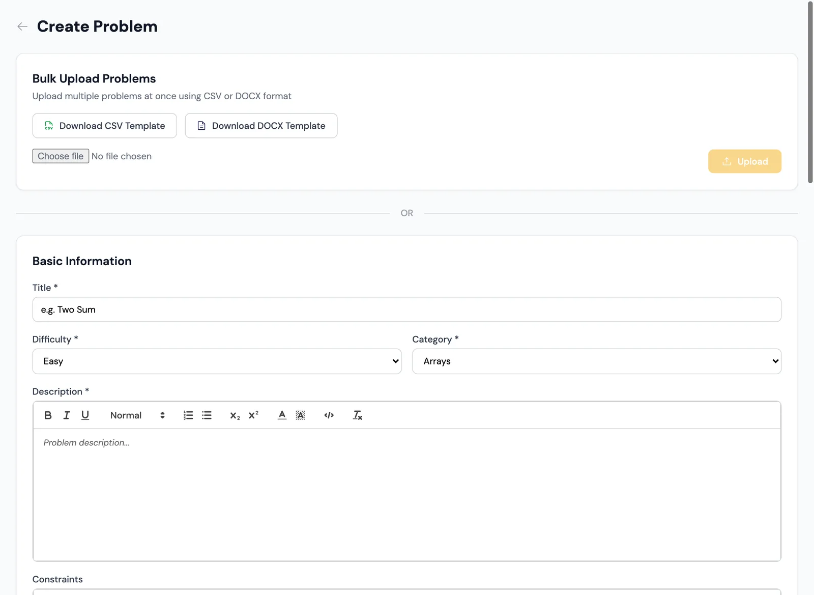Create a coding problem — difficulty, category, description and constraints.
